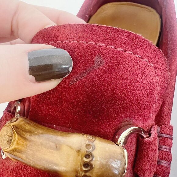 Gucci Men\'s Red Suede Horsebit Loafers Driving Loafers Bamboo Size 10 main image 12